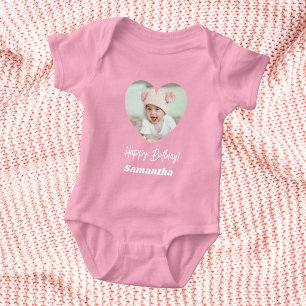 Foto Herz Name Geburtstag Baby Mädchen Rosa Strampler
