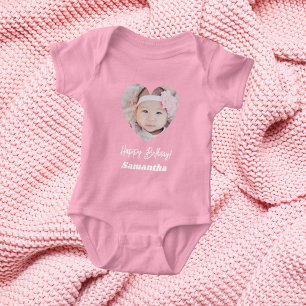 Foto Herz Name Geburtstag Mädchen Rosa Baby Strampler