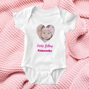 Foto Herz Name Geburtstag Mädchen rosa Baby Strampler