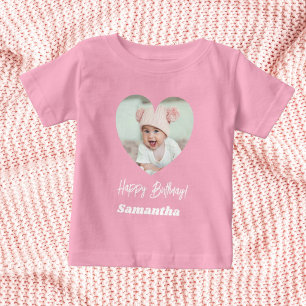 Foto Herz Name Geburtstag Mädchen rosa Baby T-shirt