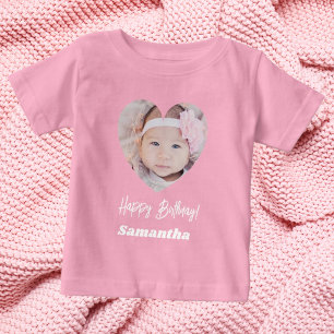 Foto Herz Name Geburtstag Mädchen Rosa Baby T-shirt
