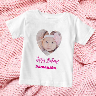Foto Herz Name Geburtstag Mädchen rosa Baby T-shirt