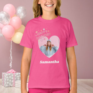 Foto Herz Name Geburtstag Mädchen Rosa T-Shirt