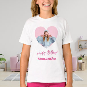 Foto Herz Name Geburtstagsmädchen rosa T-Shirt