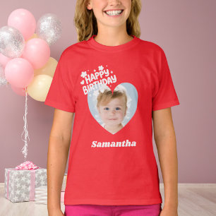 Foto Herz Name Geburtstagsmädchen rot T-Shirt