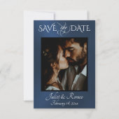 Foto & Herz Save the Date auf Blau (Vorderseite)