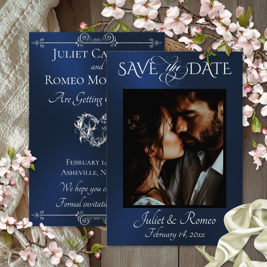 Foto & Herz Save the Date auf Blau