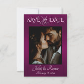 Foto & Herz Save the Date auf Pflaume (Vorderseite)