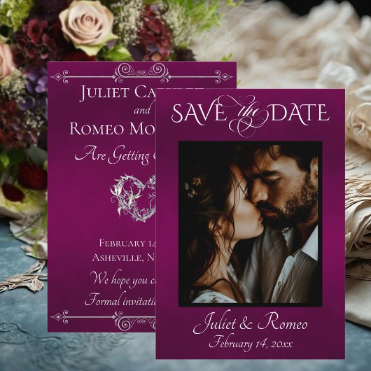 Foto & Herz Save-the-Date auf Pflaume Save The Date