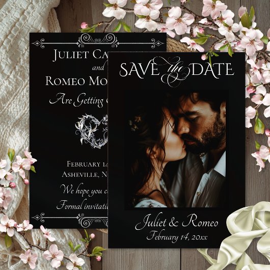 Foto & Herz Save the Date auf Schwarz