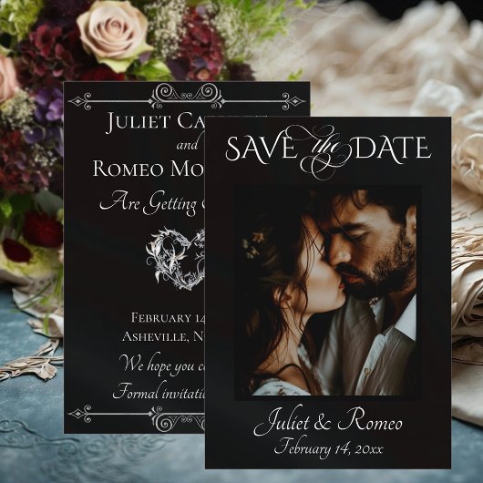 Foto & Herz Save-the-Date auf Schwarz Save The Date