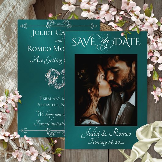 Foto & Herz Save the Date in Türkis