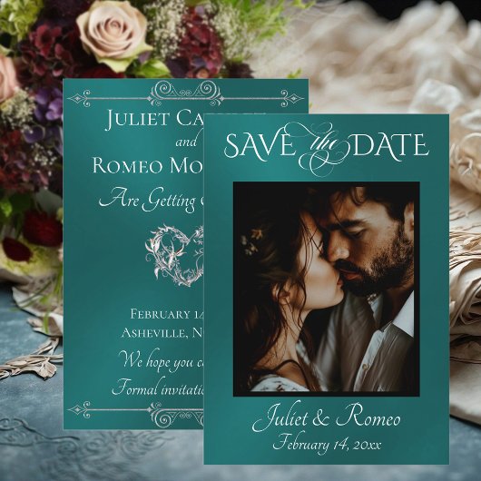 Foto & Herz Save the Date in Türkis