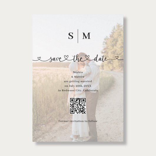 Foto-Herz-Schrift-QR-Code-Hochzeit Save The Date