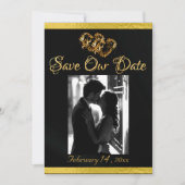 Foto, Herz und Band - Schwarz/Gold Save The Date (Vorderseite)