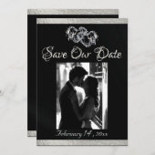 Foto, Herz und Band - schwarz/silber Save The Date (Vorne/Hinten)