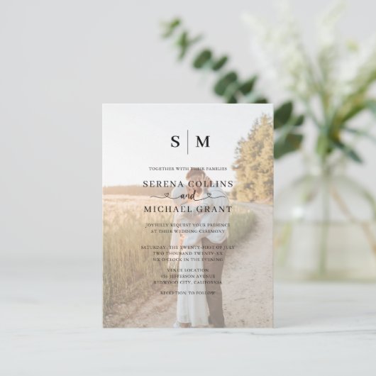 Foto Herzkalligraphie QR Code Hochzeit Postkarte (Stehend Vorderseite)