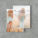 Foto Herzkalligraphie Süß 16 Postkarte<br><div class="desc">Die Vorderseite dieser eleganten Einladung zeigt Ihr Foto, überzogen mit Texten, die mit Raffinesse scheinen. Die Überschrift, 16 . Geburtstag, verbindet "Sweet" in extravaganter Kalligraphie mit zarten Herzen und "Sixteen" in raffiniertem Serif-Schriftart und schafft so eine perfekte Mischung aus Laune und Eleganz. Im Hintergrund erzählen vier hochgeschätzte Fotos die Geschichte...</div>