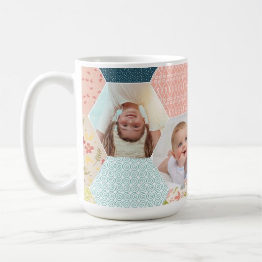 Foto Hexagon | Vierfarbiges Muster - BildCollage Kaffeetasse (Links)