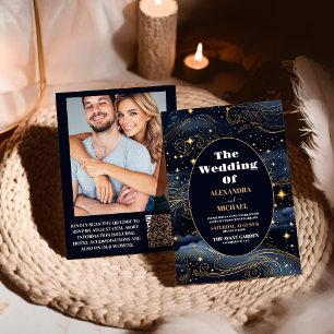 Foto Himmelsmitternachtsblaue Sterne Mond Hochzeit Einladung