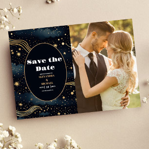 Foto Himmelsmitternachtsblaue Sterne Mond Hochzeit Save The Date