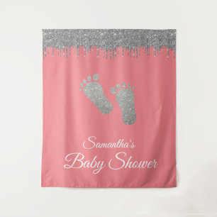 Foto Hintergrund Baby Shower Füße Silber Glitter Wandteppich