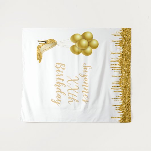 Foto Hintergrund Custom Birthday Party Gold Glitze Wandteppich (Vorderseite (Horizontal))
