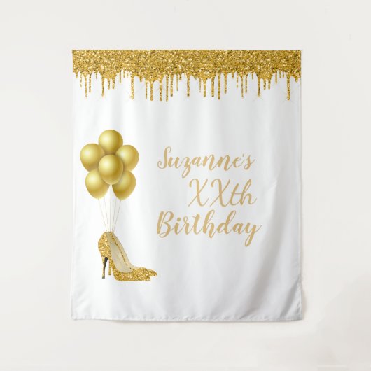Foto Hintergrund Custom Birthday Party Gold Glitze Wandteppich (Vorderseite)