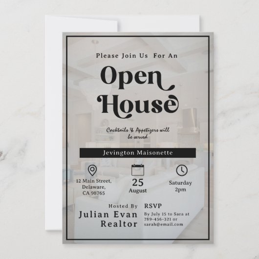 Foto-Hintergrund Typografie Open House Einladung (Vorderseite)