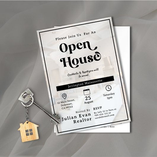 Foto-Hintergrund Typografie Open House Einladung