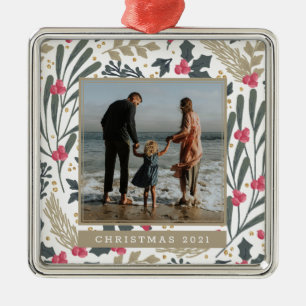 Foto hinzufügen   Aquarell Holly & Berries Ornament Aus Metall