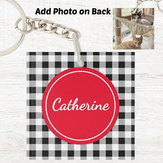 Foto hinzufügen, Buffalo Karo Rot Acrylic benennen Schlüsselanhänger