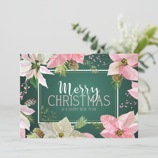 Foto hinzufügen | Christmas Watercolor Poinsettias Einladung (Stehend Vorderseite)