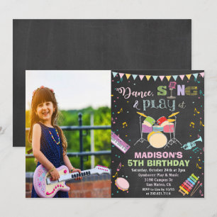 FOTO HINZUFÜGEN - Mädchen Musik Geburtstag Kreide  Einladung