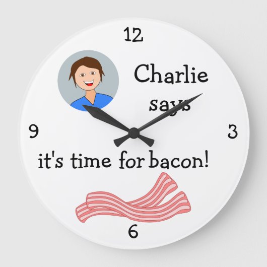 Foto hinzufügen: "Zeit für Bacon" Große Wanduhr (Vorderseite)