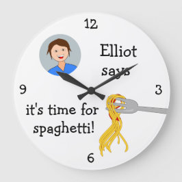 Foto hinzufügen: "Zeit für Spaghetti" Große Wanduhr