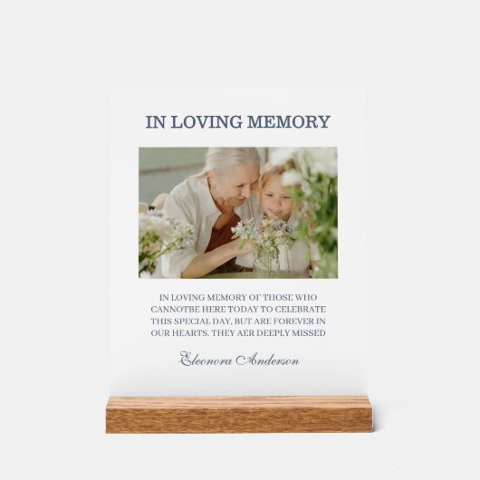 Foto-Hochzeit Blau In Loving Memory Acrylschild (Vorderseite)