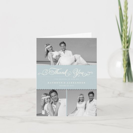 Foto-Hochzeit blaues des Dankeskarte (Vorderseite)