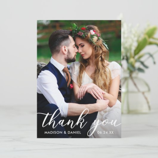 Foto Hochzeit Danke Kraft Card Einladung (Stehend Vorderseite)