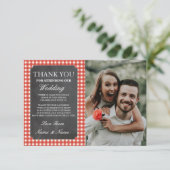 Foto-Hochzeit danken Ihnen, rustikale Karo-Kreide Dankeskarte (Stehend Vorderseite)
