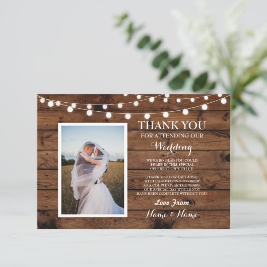 Foto-Hochzeit danken Ihnen, Verlobungs-Holz-Licht Dankeskarte (Stehend Vorderseite)