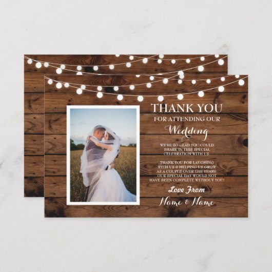 Foto-Hochzeit danken Ihnen, Verlobungs-Holz-Licht Dankeskarte (Vorne/Hinten)
