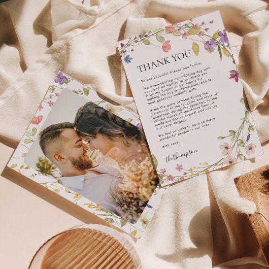 Foto Hochzeit der Minimalistischen Wilden Blume Dankeskarte