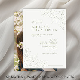 Foto Hochzeit der modernen Sage Green Foliage Kont Einladung