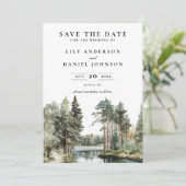 Foto Hochzeit des Waldes auf dem Wasserfarbensee Save The Date (Stehend Vorderseite)