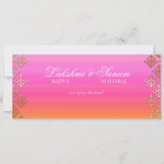 Foto Hochzeit Einladung Indianerpink Orange Gold (Vorderseite)