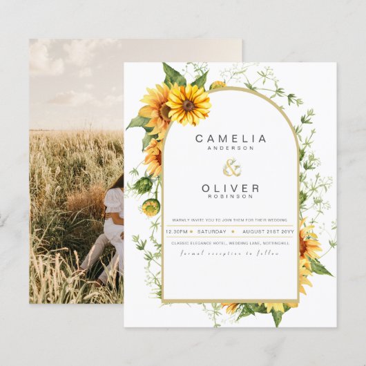 Foto Hochzeit Einladung mit Sonnenblumen (Vorne/Hinten)