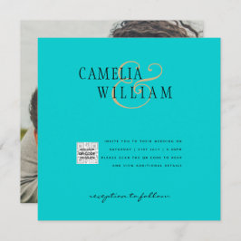 Foto Hochzeit Einladung QRCode UAWG Aquamarin Blue