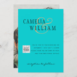 Foto Hochzeit Einladung QRCode UAWG Aquamarin Blue