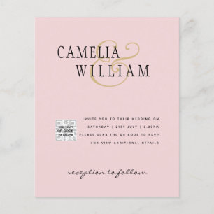 Foto Hochzeit Einladung QRCode UAWG Blush Pink Flyer